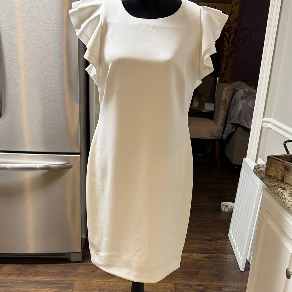 Tommy Hilfiger Cream white Ruffle Sleeve Mini Dress size 12 - Picture 6 of 6